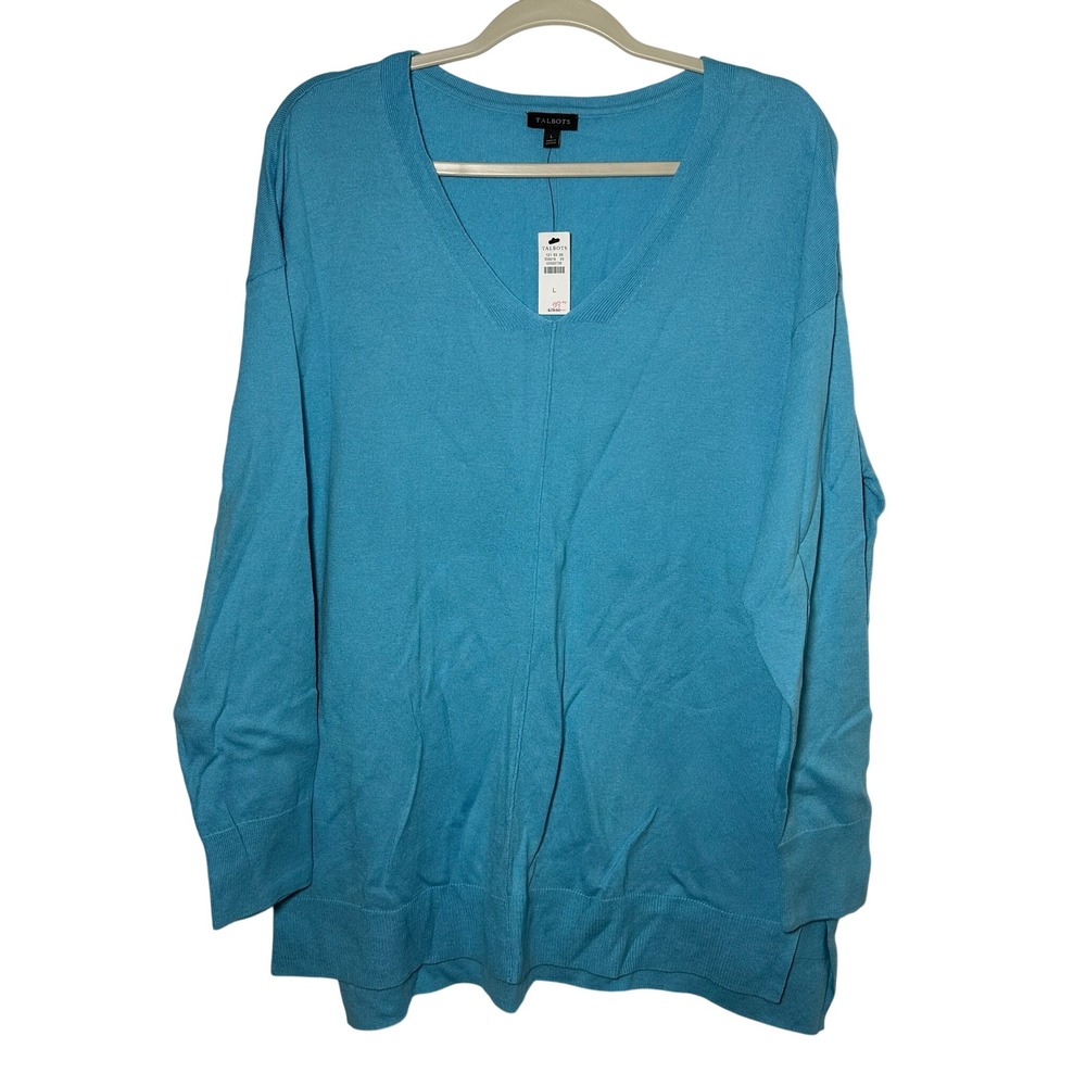 Talbots Blue V Neck Long Sleeve‎ Sweater Knit Top Women's Large cashmere blend